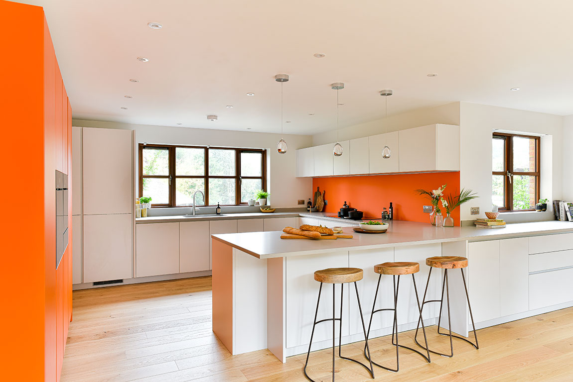 Fresh Orange, White And Wood Kitchen