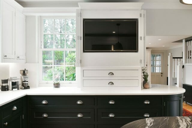 Ashley Jay Dark Shaker Kitchen Shaker Cupboards with built-in TV