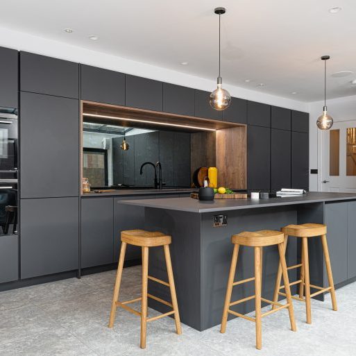 Modern Matt Graphite Kitchen With Timber Details